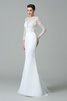 Satin Langärmeliges Juwel Ausschnitt Brautkleid mit Bordüre mit Natürlicher Taille - 5