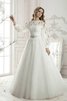 Spitze lange Ärmeln A-Line plissiertes romantisches Brautkleid mit Applike - 1