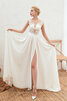 Ärmelloses Zart Festliches Romantisches Brautkleid mit Bootsförmiger Ausschnitt - 4