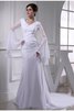 Reißverschluss Gesticktes V-Ausschnitt Brautkleid aus Chiffon mit Kapelle Schleppe - 1