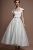Schaufel-Ausschnitt Vintage A-Line schlichtes Brautkleid mit Gürtel aus Satin - 5