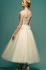 Zeitloses Ärmelloses Schaufel-Ausschnitt Elegantes wadenlanges Brautkleid mit Applike - 2