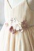 Ärmellos A-Line Tüll V-Ausschnitt knielanges Blumenmädchenkleid mit Gürtel - 5