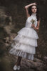 Leuchtenden Reißverschluss Romantisches Wadenlanges Brautkleid mit Schmetterlingsknoten - 1