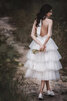 Leuchtenden Reißverschluss Romantisches Wadenlanges Brautkleid mit Schmetterlingsknoten - 4