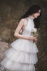 Leuchtenden Reißverschluss Romantisches Wadenlanges Brautkleid mit Schmetterlingsknoten - 3