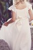 Robe de cortège enfant naturel de princesse a-ligne avec manche courte avec fleurs - 2