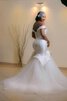 Ärmellos schulterfreier Ausschnitt Tüll bodenlanges Brautkleid mit Applike aus Satin - 2