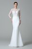 Satin Langärmeliges Juwel Ausschnitt Brautkleid mit Bordüre mit Natürlicher Taille - 3