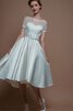 Schaufel-Ausschnitt Vintage A-Line schlichtes Brautkleid mit Gürtel aus Satin - 3