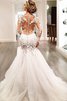 Robe de mariée luxueux de col en v avec manche longue en tulle de traîne moyenne - 3
