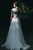 Exquisit A-Line Dehnbarer Satin Brautkleid mit Bordüre mit Kurzen Ärmeln - 3