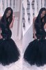Ärmelloses Meerjungfrau Stil Paillettenbesetztes Abendkleid aus Tüll mit Nackenband - 1