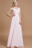 Prinzessin A-Linie Bodenlanges Brautjungfernkleid mit V-Ausschnitt ohne Ärmeln