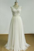 A-Line Zickzack Ausschnitt Vintage tiefer V-Ausschnitt Brautkleid mit Schleife mit Gürtel
