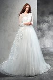 Natürliche Taile Lange Ärmeln Sittsames Luxus Brautkleid mit Blume