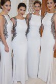Meerjungfrau Schaufel-Ausschnitt Normale Taille Sweep Zug Brautjungfernkleid ohne Ärmeln