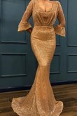 V-Ausschnitt Schlussverkauf Sweep Train Meerjungfrau Abendkleid aus Paillette