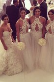 A-Linie Ärmelloses Bodenlanges Brautjungfernkleid mit Applikation aus Tüll