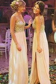 Zart Prinzessin Paillettenbesetztes Bodenlanges Brautjungfernkleid mit V-Ausschnitt