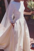 Vintage Funkelnd Satin Romantisches Brautkleid mit Natürlicher Taille
