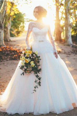 Garten Gericht Schleppe zeitloses lange Ärmeln Reißverschluss besonderes Brautkleid