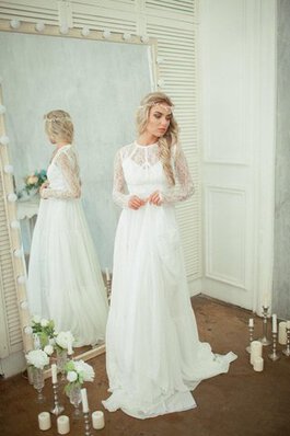 Sweep train Juwel Ausschnitt langärmeliges extravagantes informelles Brautkleid mit Bordüre