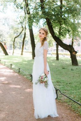 Juwel Ausschnitt kurze Ärmeln prächtiges Brautkleid mit Blume mit Bordüre