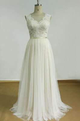 A-Line Zickzack Ausschnitt Vintage tiefer V-Ausschnitt Brautkleid mit Schleife mit Gürtel