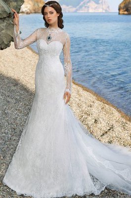 Langärmeliges Etui konservatives extravagantes Brautkleid aus Spitze mit Reißverschluss