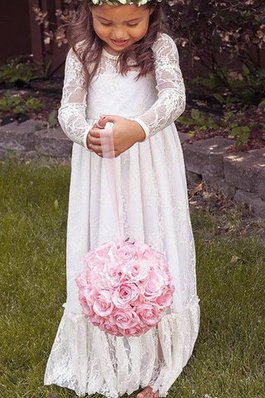 Lange Ärmeln Prinzessin Bodenlanges Blumenmädchenkleid mit Schmetterlingsknoten mit Blume