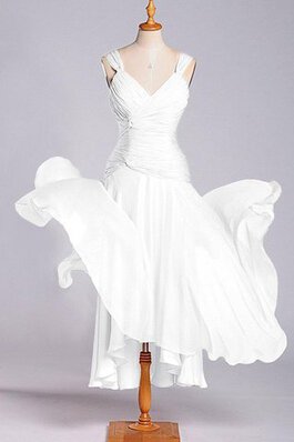 A-Line Ärmellos wadenlanges Brautjungfernkleid mit Blume aus Chiffon