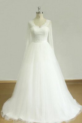 Zickzack Ausschnitt Sweep Zug Perlenbesetztes luxus Brautkleid mit Bordüre mit Schleife