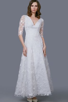 Plissiertes V-Ausschnitt sexy knöchellanges Brautkleid mit Bordüre mit Applike