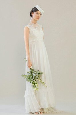 Ärmelloses Hoher Kragen klassisches schlichtes Brautkleid mit Bordüre mit Applike