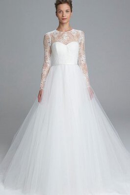 Hoher Kragen Tüll Juwel Ausschnitt A-Line langärmeliges luxus Brautkleid