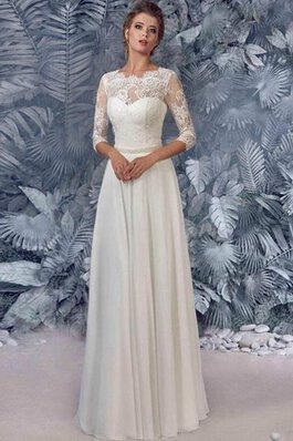 Gekerbter Ausschnitt Chiffon A-Line bodenlanges Brautkleid mit Knöpfen mit 3/4 länge Ärmeln