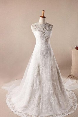 Ärmellos A-Linie Spitze plissiertes Brautkleid mit Bordüre mit Applike