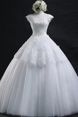 Duchesse-Linie Juwel Ausschnitt Tüll romantisches Brautkleid mit Bordüre mit Schichtungen