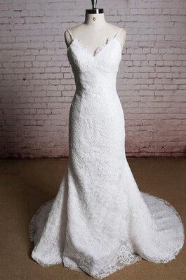 Normale Taille Meerjungfrau V-Ausschnitt Reißverschluss Spitze Brautkleid mit Bordüre