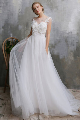 Einzigartig A-Line Romantisches Brautkleid mit Blume mit Reißverschluss