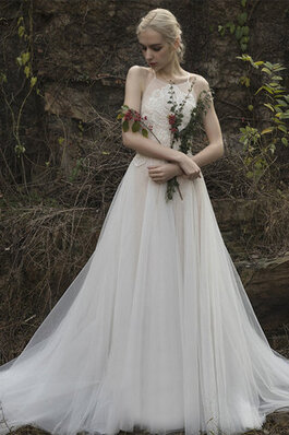Exquisit Pompöse Schlichtes Brautkleid ohne Ärmeln mit Blume
