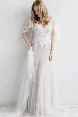 V-Ausschnitt Ärmelloses a linie glamouröses stilvolles Brautkleid mit Applikation