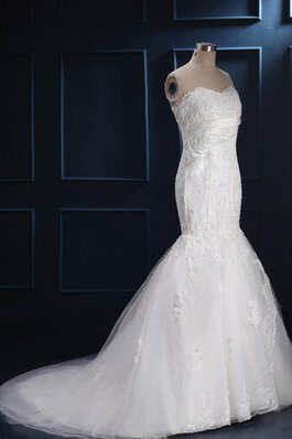 Paillettenbesetztes Satin Spitze Meerjungfrau wadenlanges Brautkleid mit Applikation