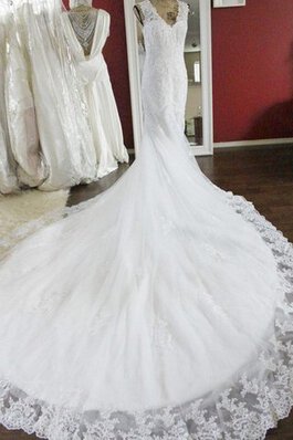 Robe de mariée attirent naturel de col en v avec perle fermeutre eclair