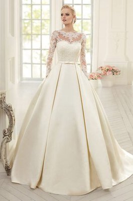 Klassisches Juwel Ausschnitt luxus konservatives schlichtes Brautkleid mit Rücken Schnürung