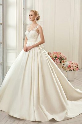 Juwel Ausschnitt Schaufel-Ausschnitt romantisches Elegantes Brautkleid mit Applike aus Spitze