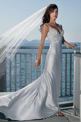 Seeküste V-Ausschnitt Satin Ärmellos romantisches luxus Brautkleid
