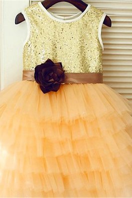 A-Line Prinzessin Wadenlanges Blumenmädchenkleid mit Blume mit Natürlicher Taille