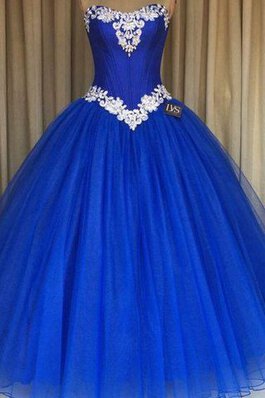Herz-Ausschnitt Tüll bodenlanges Quinceanera Kleid mit Applike mit Bordüre